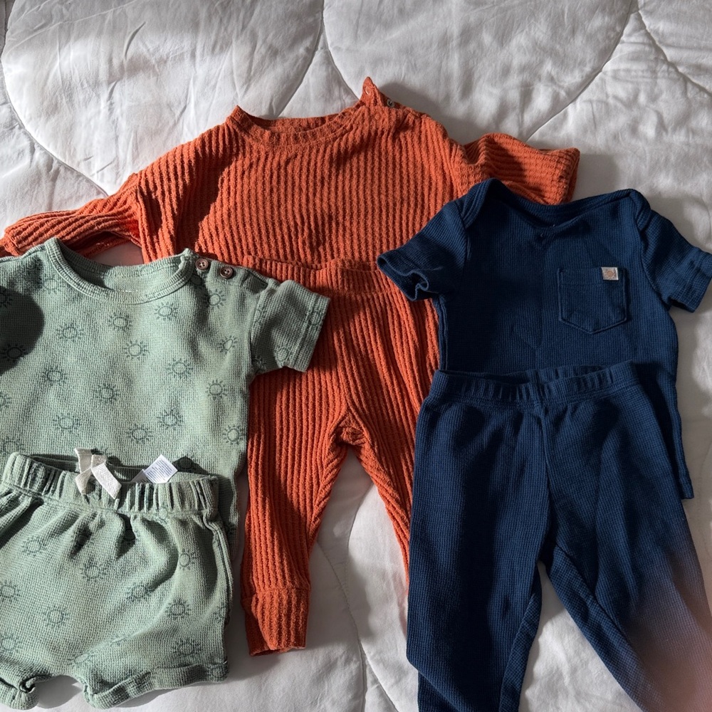 Orange, Green, and Navy Baby Clothing Set (6-9 M)